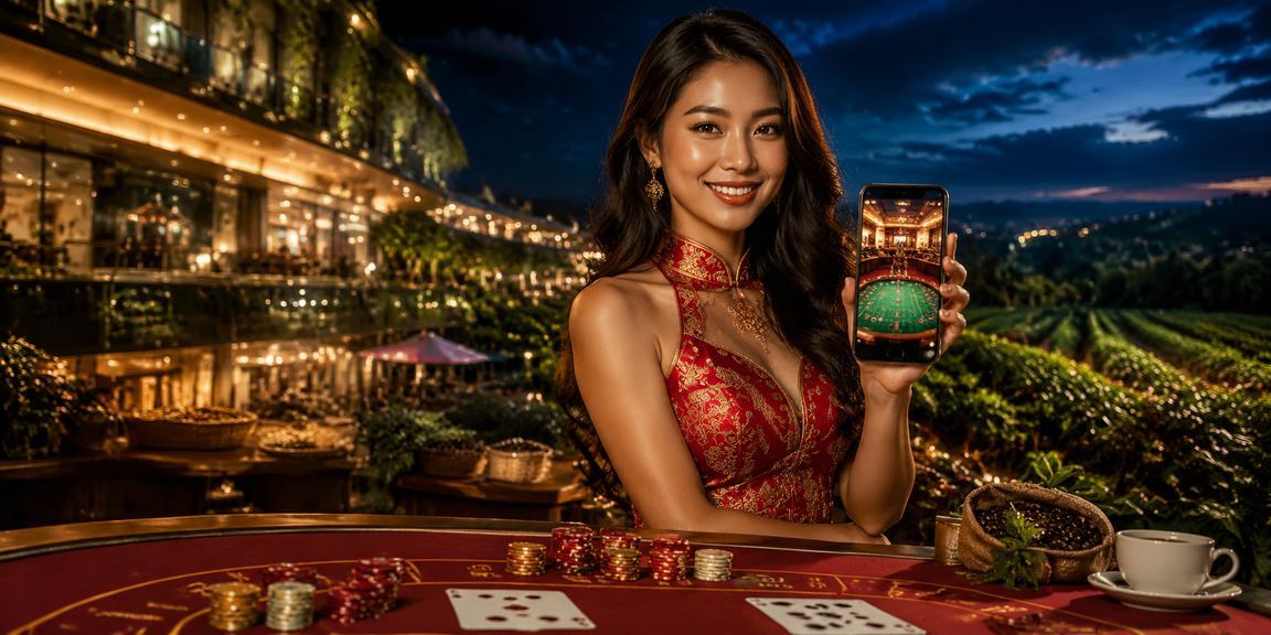 Người dùng tại TP.HCM chơi slots trên điện thoại vào buổi tối với ánh đèn thành phố phía sau