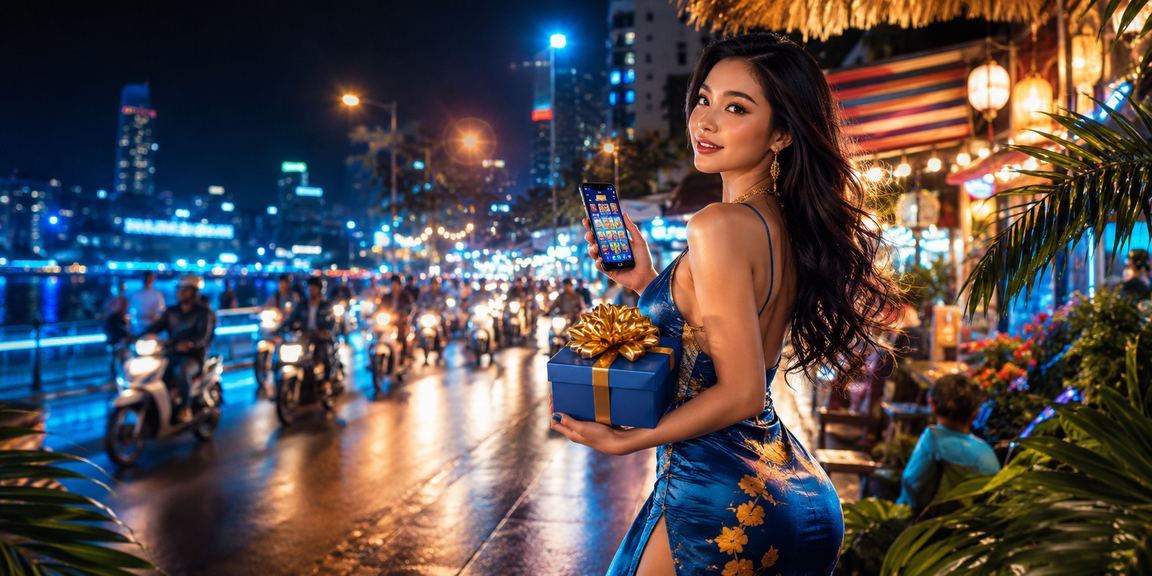 Người chơi tại Hà Nội truy cập slot game và xem khuyến mãi qua điện thoại tại chợ đêm